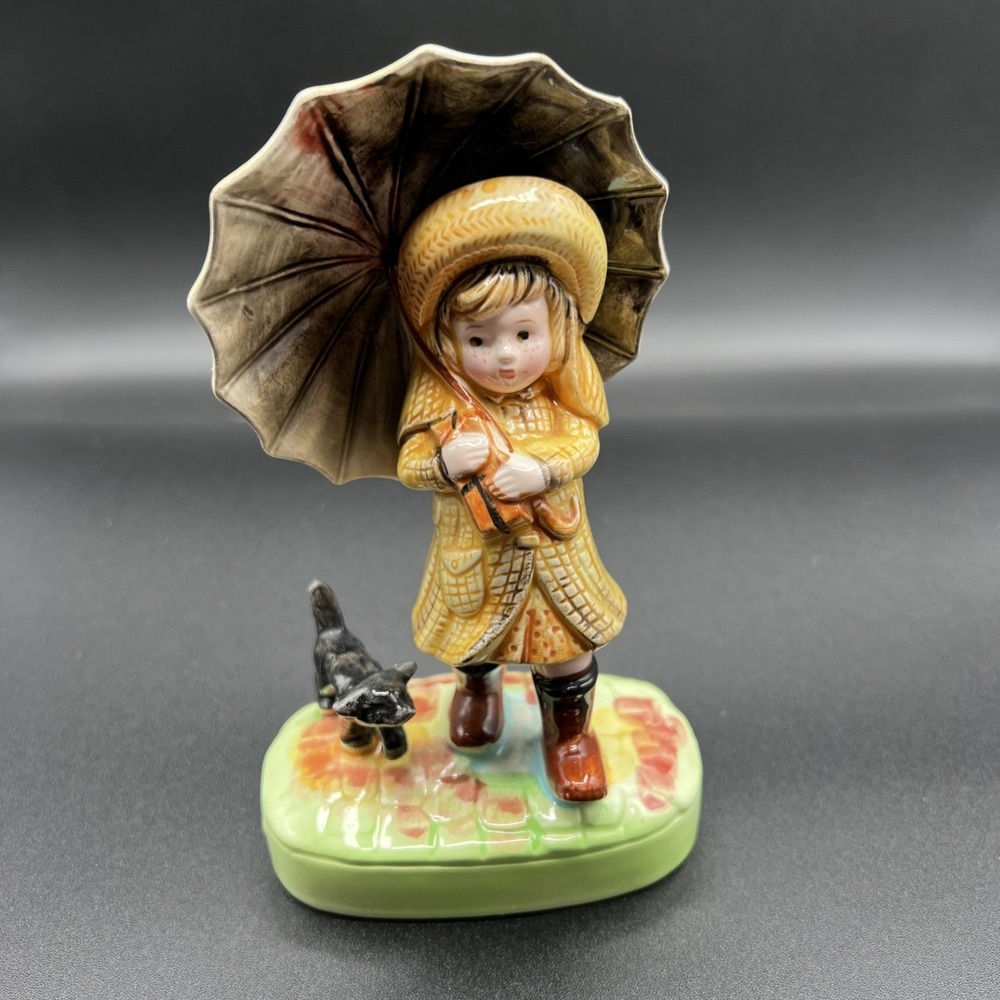 Vintage American Greetings Corp Girl with Umbrella Figurine Rainy Day Japan
